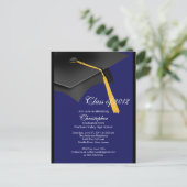 Einladung zur Black Blue Grad Cap Graduation Party (Stehend Vorderseite)