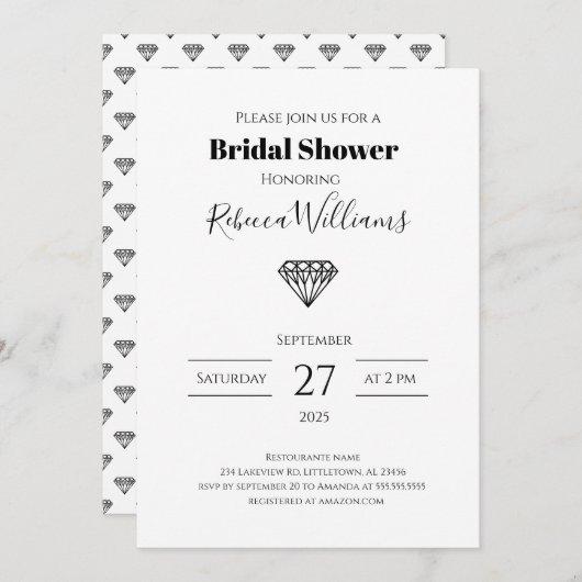 Einladung zur Black Diamond Bridal Dusche (Vorne/Hinten)