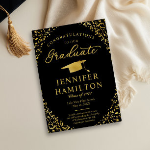 Einladung zur Black Gold Confetti Graduation Party