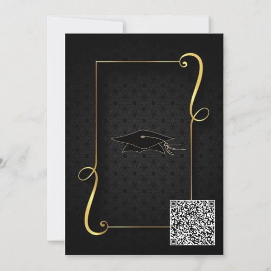 Einladung zur Black Gold Graduation Party und QR C (Rückseite)