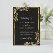 Einladung zur Black Gold Hochzeit mit Ihrem QR-Cod (Stehend Vorderseite)