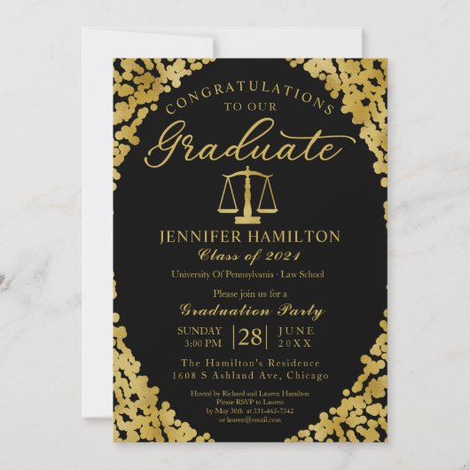 Einladung zur Black Gold Law School Graduation Par (Vorderseite)
