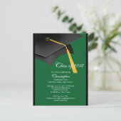 Einladung zur Black Green Grad Cap Graduation Part (Stehend Vorderseite)