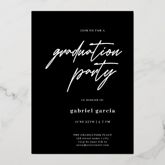 Einladung zur Black Modern Script Graduation Party (Rückseite)
