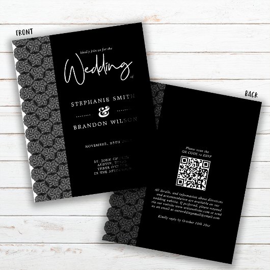 Einladung zur Black & White Lace Hochzeit Flyer