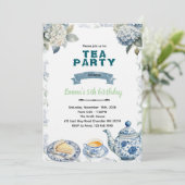 Einladung zur Blaue Hortensien-Teeparty (Stehend Vorderseite)