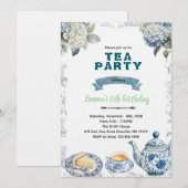 Einladung zur Blaue Hortensien-Teeparty (Vorne/Hinten)