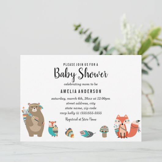 Einladung zur Blauen Tribal Animal Baby Shower (Stehend Vorderseite)