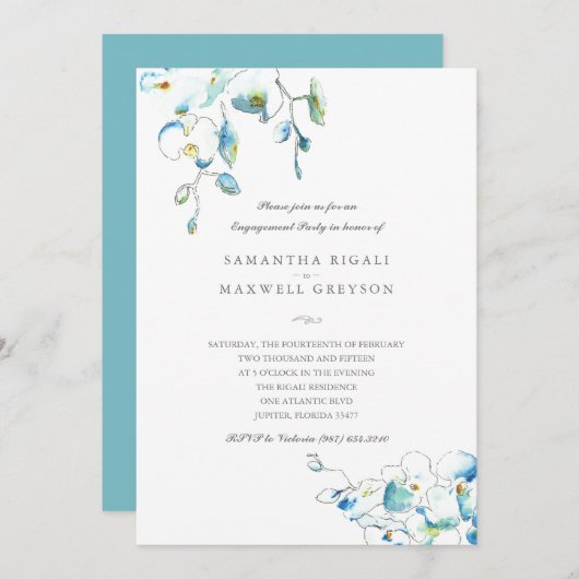 Einladung zur Blauer Wasserfarben-Engagement-Party (Vorne/Hinten)