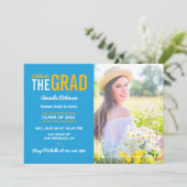 Einladung zur Blue and Gold Graduation Party (Stehend Vorderseite)