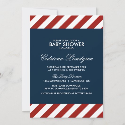 Einladung zur Blue and Red Nautical Baby Shower (Vorderseite)