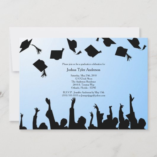 Einladung zur Blue Black Silhouette Graduation Par (Vorderseite)