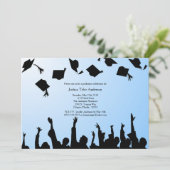 Einladung zur Blue Black Silhouette Graduation Par (Stehend Vorderseite)