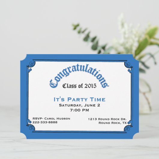 Einladung zur Blue Diploma Graduation Party (Stehend Vorderseite)