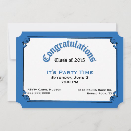 Einladung zur Blue Diploma Graduation Party (Vorderseite)