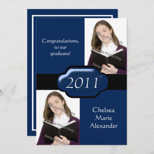 Einladung zur Blue Double Foto Graduation Party (Vorne/Hinten)