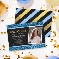 Einladung zur Blue Glitzer Foto Graduation Party