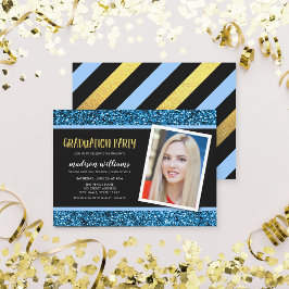 Einladung zur Blue Glitzer Foto Graduation Party
