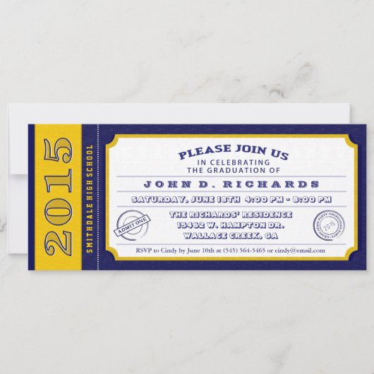 Einladung zur Blue & Gold Ticket Graduation Party (Vorderseite)
