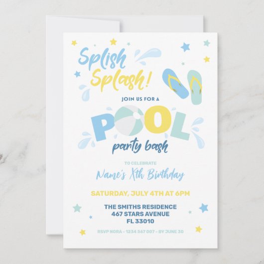 Einladung zur Blue Pool Party (Vorderseite)