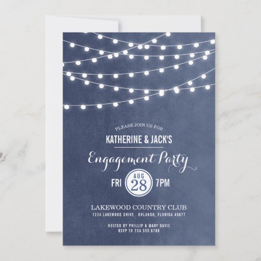 Einladung zur Blue String Lights-Engagement-Party (Vorderseite)