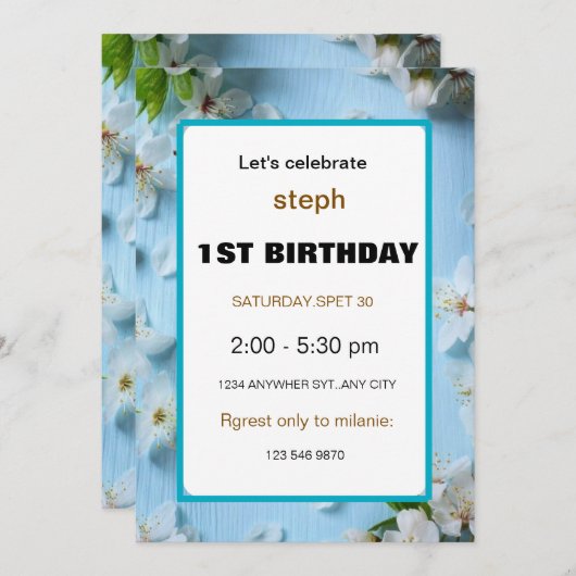 Einladung zur Blume zum ersten Geburtstag (Vorne/Hinten)