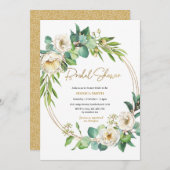 Einladung zur Blumendusche aus Gold und Weiß (Vorne/Hinten)