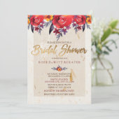 Einladung zur Blumendusche in Classic Red & Gold (Stehend Vorderseite)