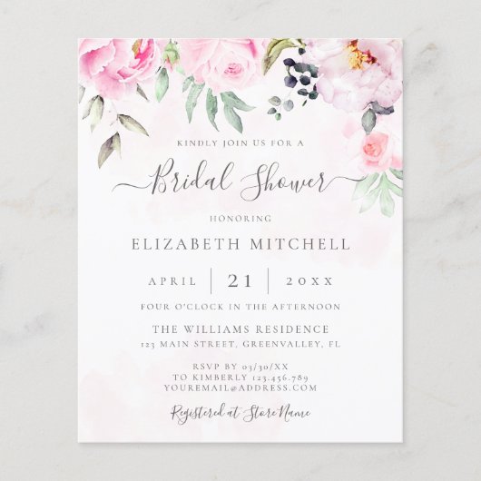 Einladung zur Blumendusche in Rosa (Vorderseite)