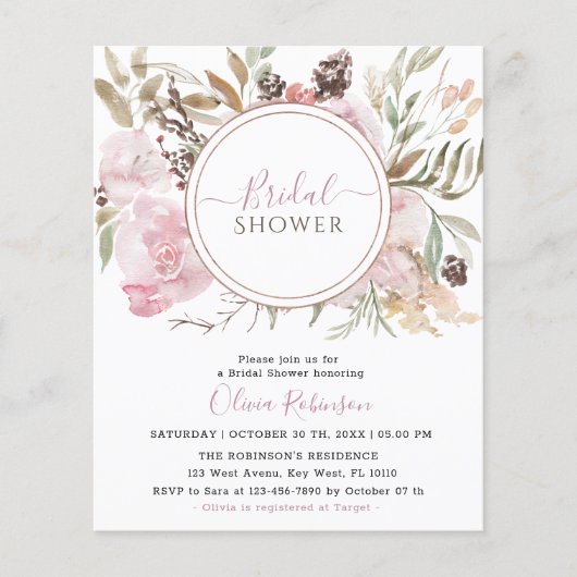 Einladung zur Blumendusche in Rosa (Vorderseite)