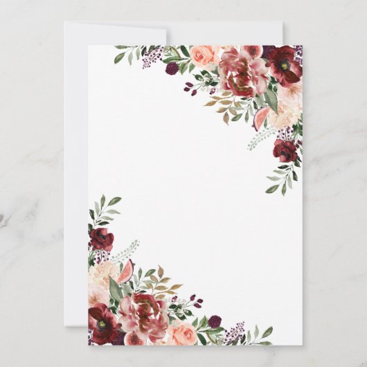 Einladung zur Blumendusche in Rosa und Burgund (Rückseite)