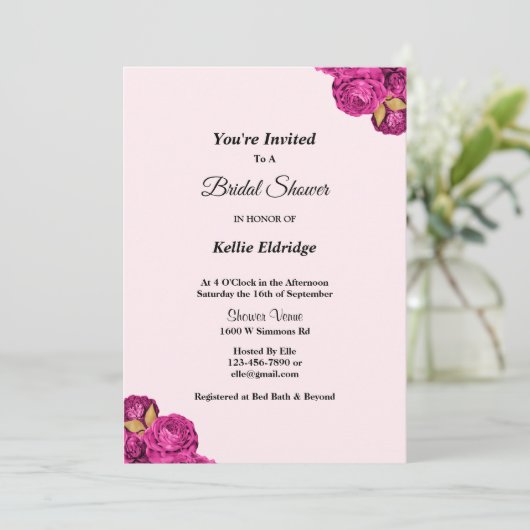 Einladung zur Blumendusche in Rosa und Gold (Stehend Vorderseite)