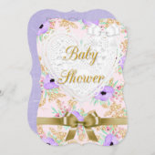 Einladung zur Blumendusche Lila und Gold Baby (Vorne/Hinten)