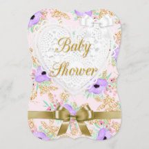 Einladung zur Blumendusche Lila und Gold Baby