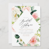 Einladung zur Blumendusche Pfirsich und Weißblüten (Vorderseite)