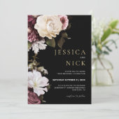 Einladung zur Blumenhochzeit, dunkle Moody-Hochzei (Stehend Vorderseite)