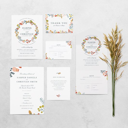 Einladung zur Blumenhochzeit im Herbst mit RSVP-Ka