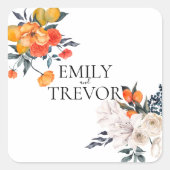 Einladung zur Blumenhochzeit in Orange und Weiß Quadratischer Aufkleber (Vorderseite)