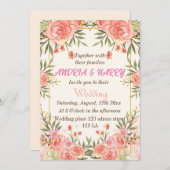 Einladung zur Blumenhochzeit in Rosa (Vorne/Hinten)