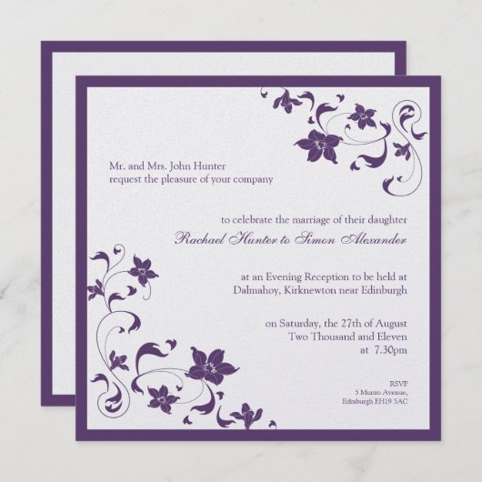 Einladung zur Blumenhochzeit - Lila (Vorne/Hinten)