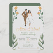 Einladung zur Blumenhochzeit mit Braut und Bräutig (Vorne/Hinten)