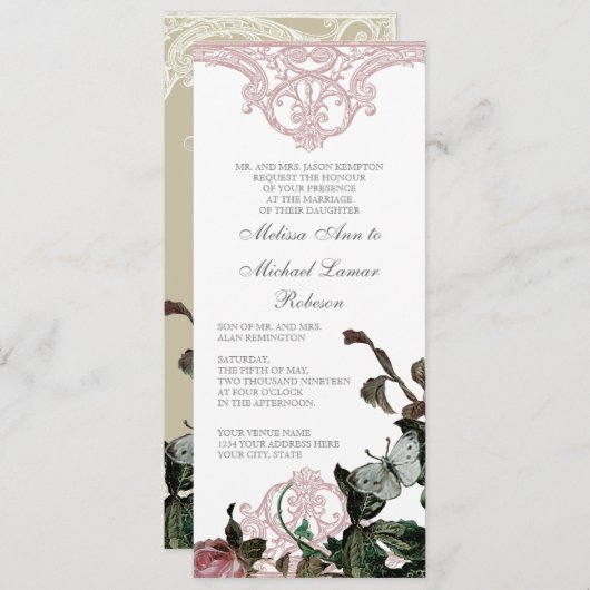 Einladung zur Blumenhochzeit - Trellis Rose Vintag (Vorne/Hinten)