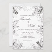 Einladung zur blumenklassischen Schwarz-Weiß-Hochz (Vorderseite)