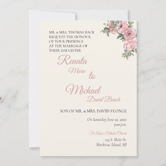 Einladung zur Blush Floral Wedding (Vorderseite)