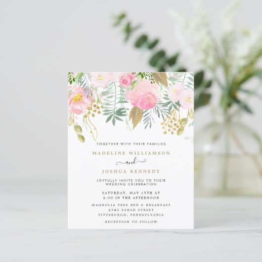 Einladung zur Blush Gold Blumendusche (Stehend Vorderseite)