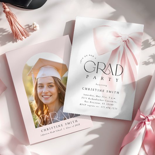 Einladung zur Blush Pink Bow Graduation Party