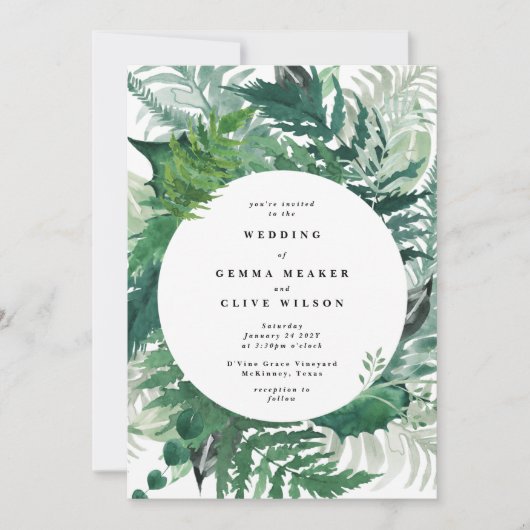 Einladung zur Botanischen Hochzeit von weißer Eleg (Vorderseite)