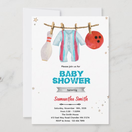 Einladung zur Bowling-Baby-Party (Vorderseite)