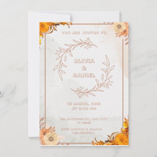 Einladung zur Braun-Gelb-Hochzeit (Vorderseite)