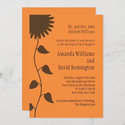 Einladung zur Braun-Sonnenblume-Hochzeit (Vorne/Hinten)